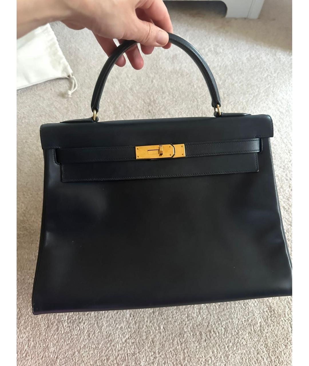 HERMES Темно-синяя кожаная сумка с короткими ручками, фото 8