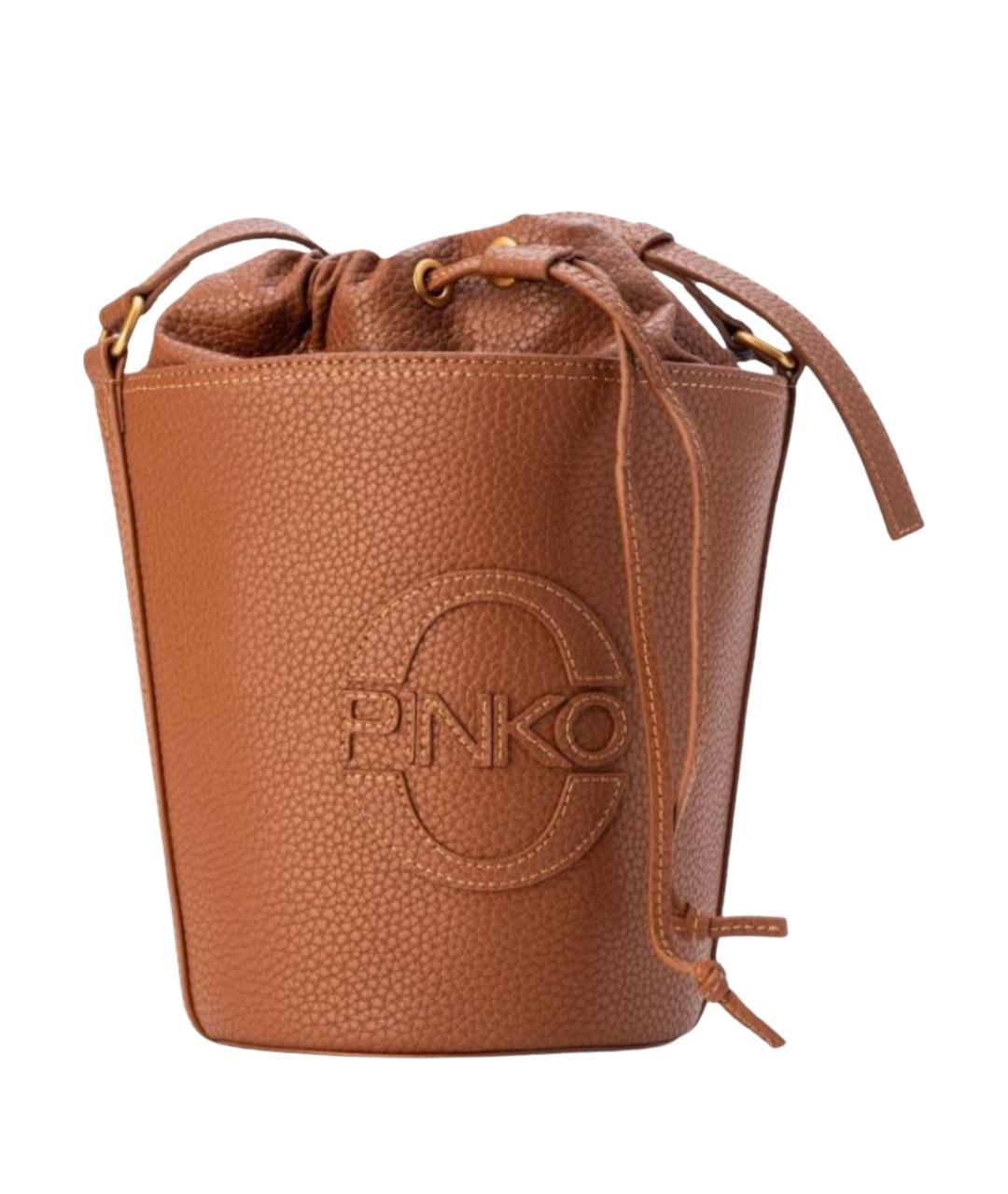 PINKO Коричневая кожаная сумка через плечо, фото 1