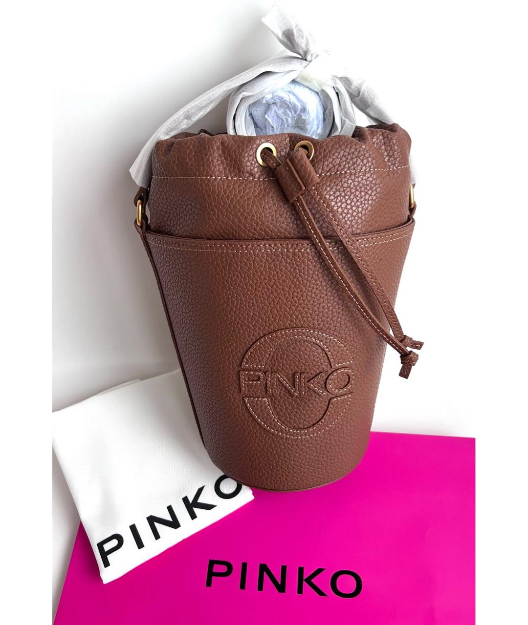 PINKO Коричневая кожаная сумка через плечо, фото 6