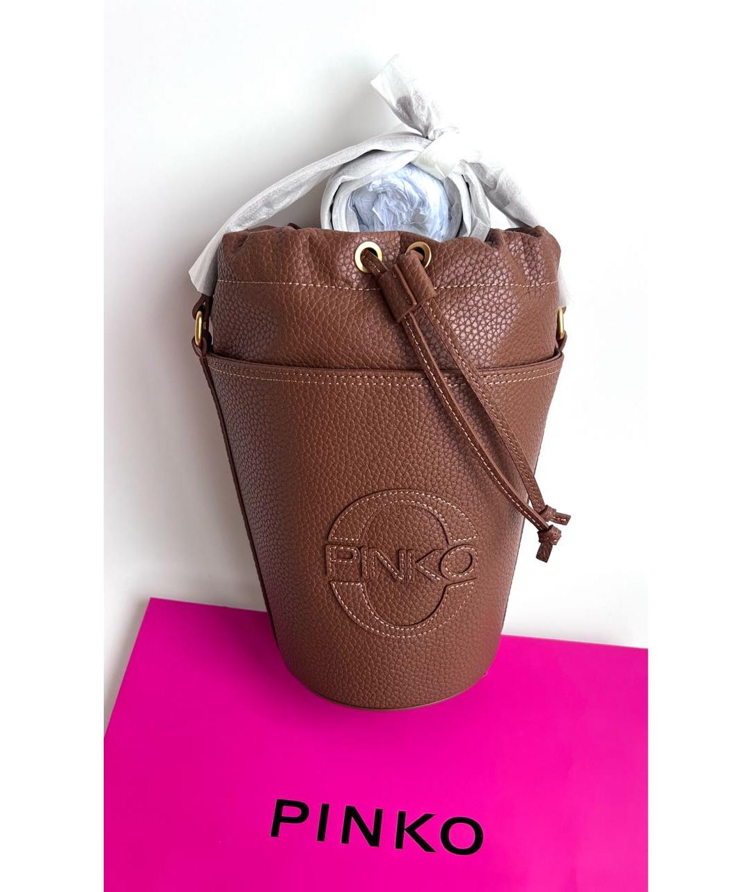 PINKO Коричневая кожаная сумка через плечо, фото 4