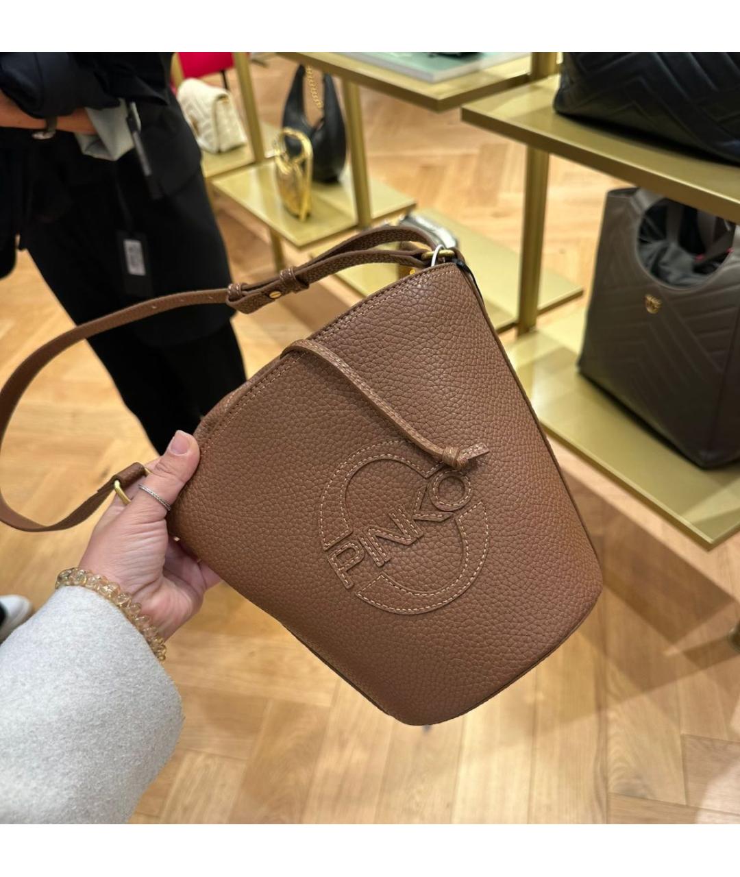 PINKO Коричневая кожаная сумка через плечо, фото 7