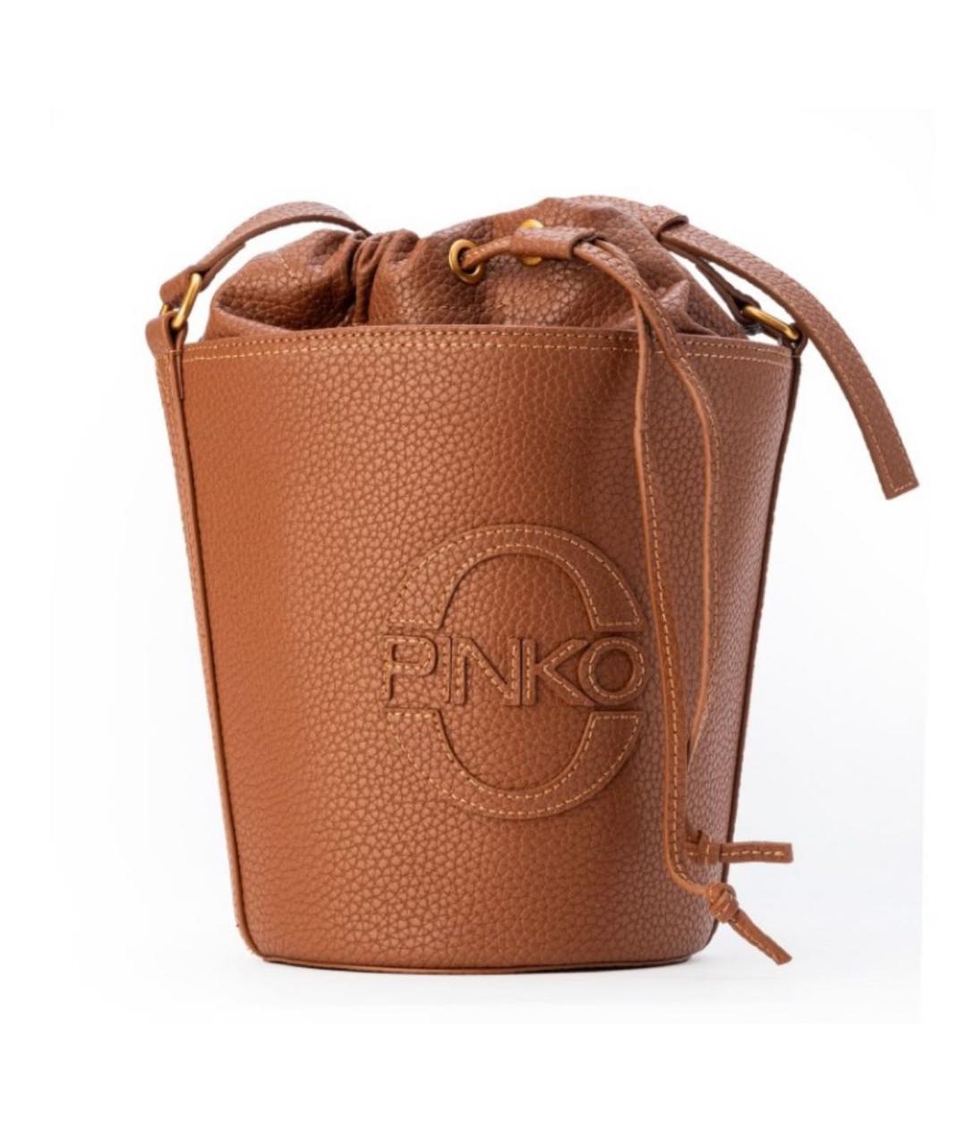 PINKO Коричневая кожаная сумка через плечо, фото 9