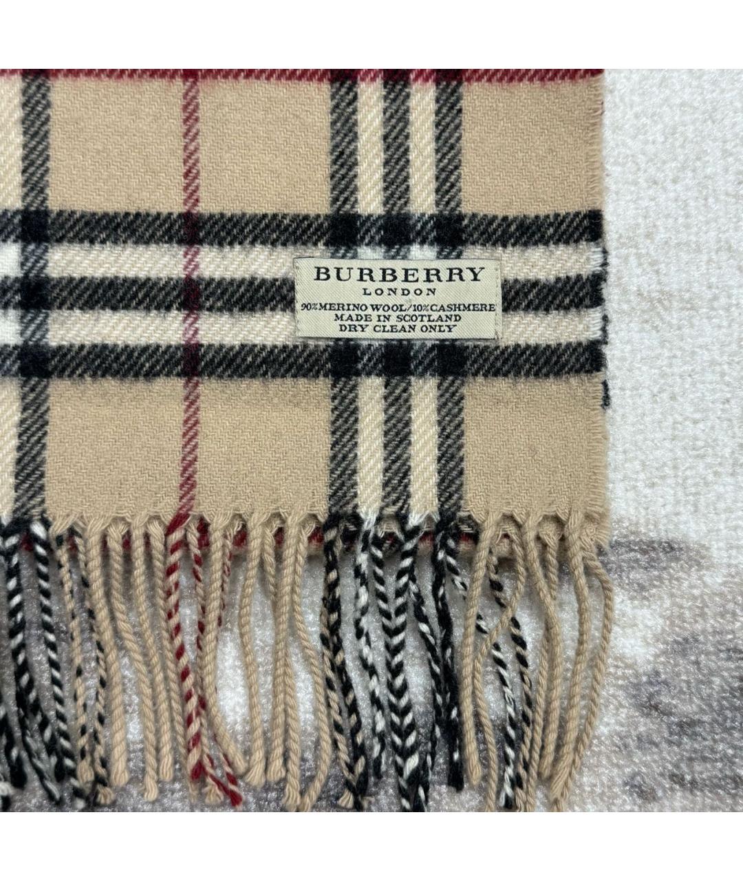 BURBERRY Бежевый шерстяной шарф, фото 2