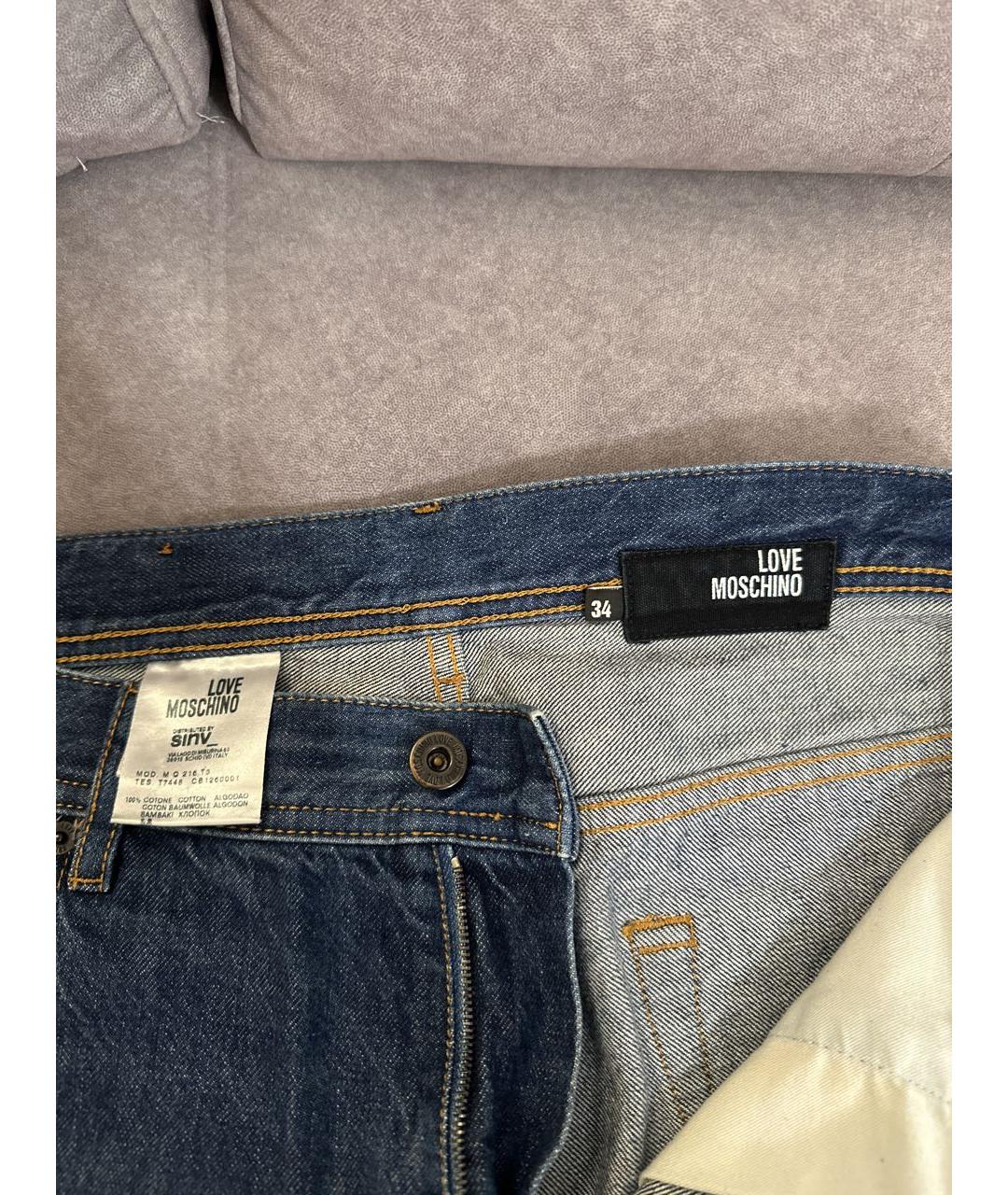 LOVE MOSCHINO Темно-синие хлопковые прямые джинсы, фото 4