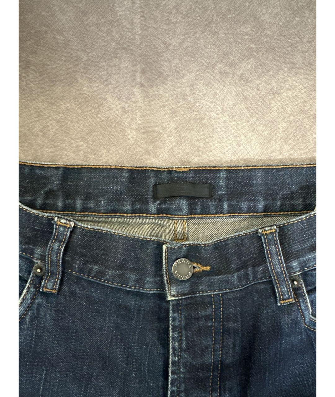 PRADA Темно-синие хлопковые прямые джинсы, фото 4