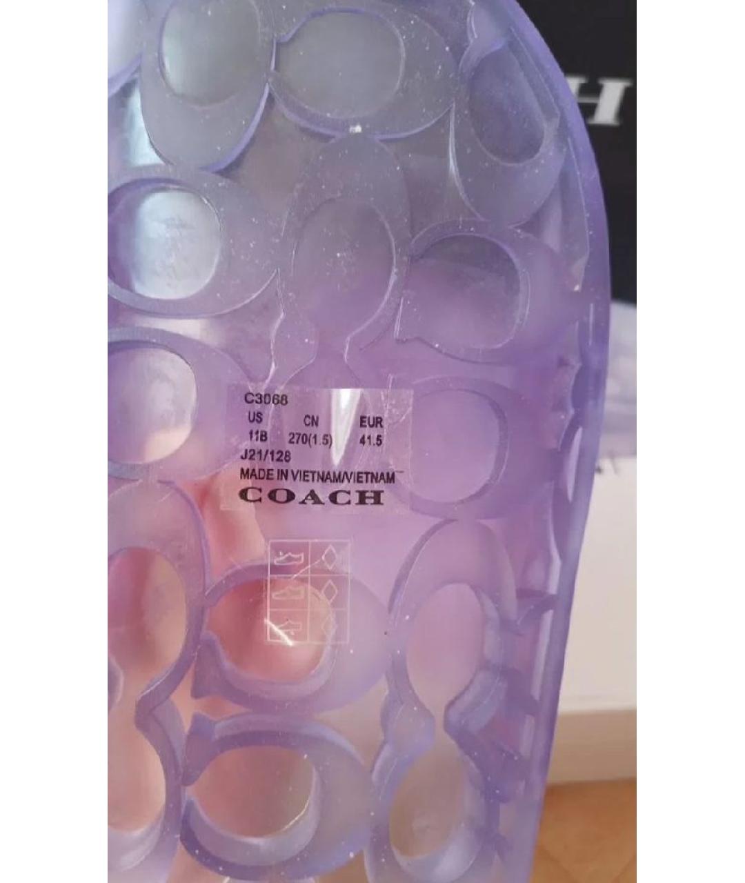 COACH Фиолетовые резиновые шлепанцы, фото 5