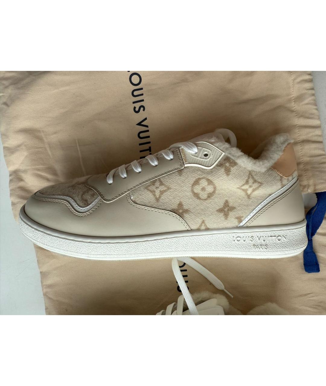 LOUIS VUITTON Бежевые кожаные кроссовки, фото 7