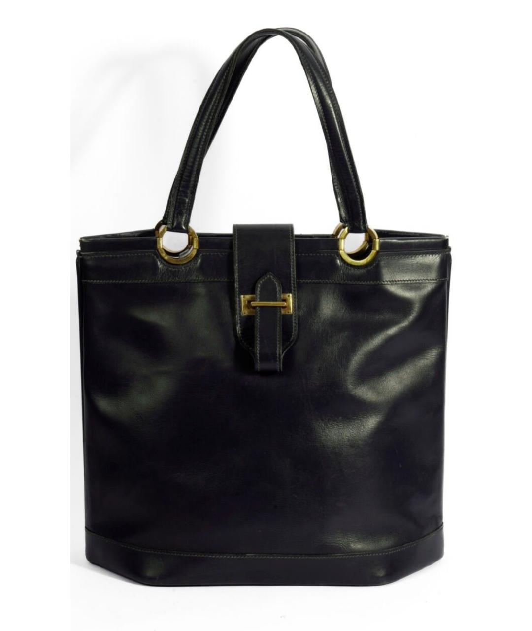 HERMES Темно-синяя кожаная сумка тоут, фото 4