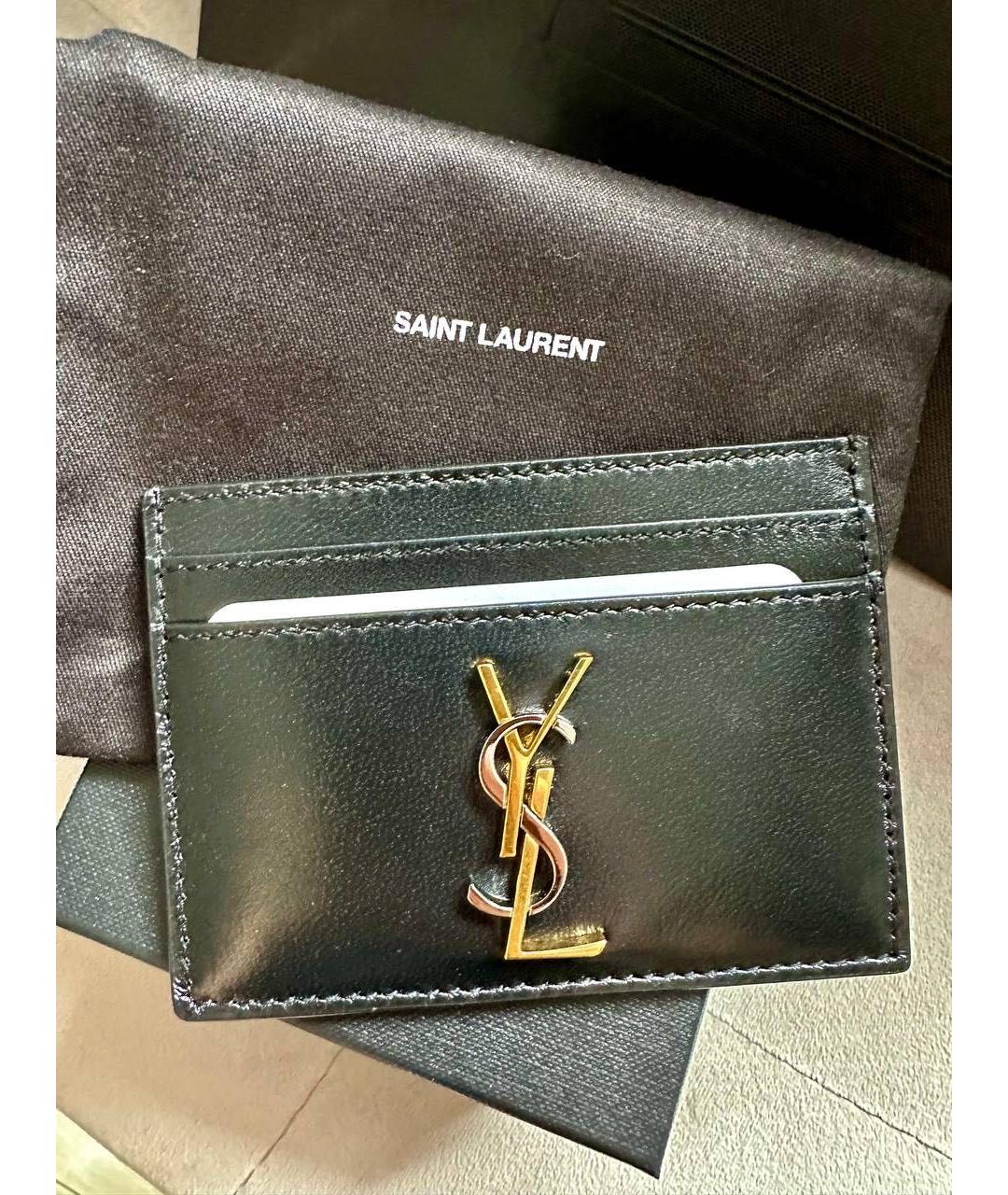 SAINT LAURENT Черный кожаный кардхолдер, фото 2