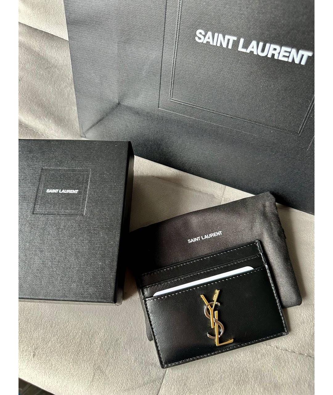 SAINT LAURENT Черный кожаный кардхолдер, фото 4