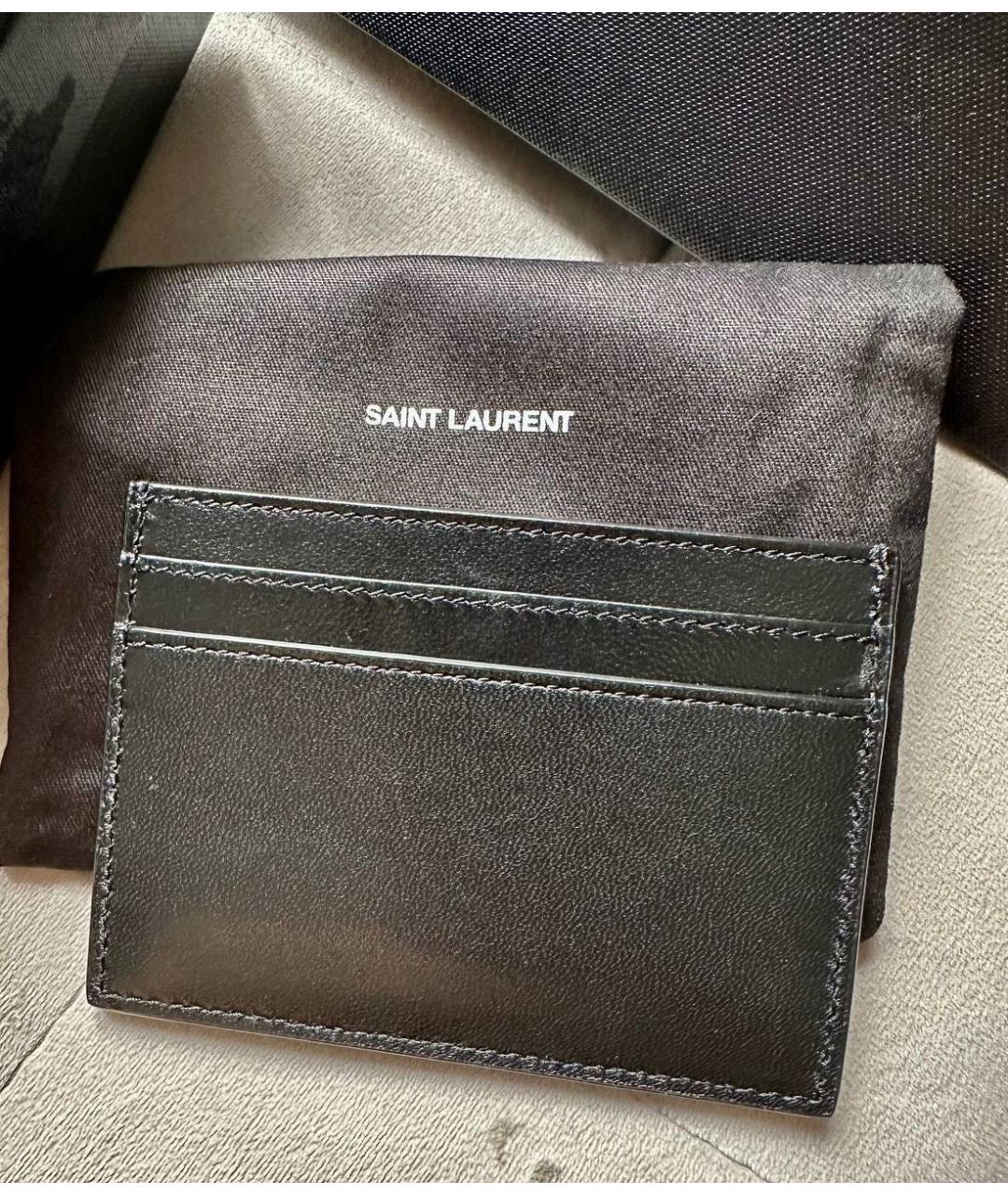 SAINT LAURENT Черный кожаный кардхолдер, фото 3