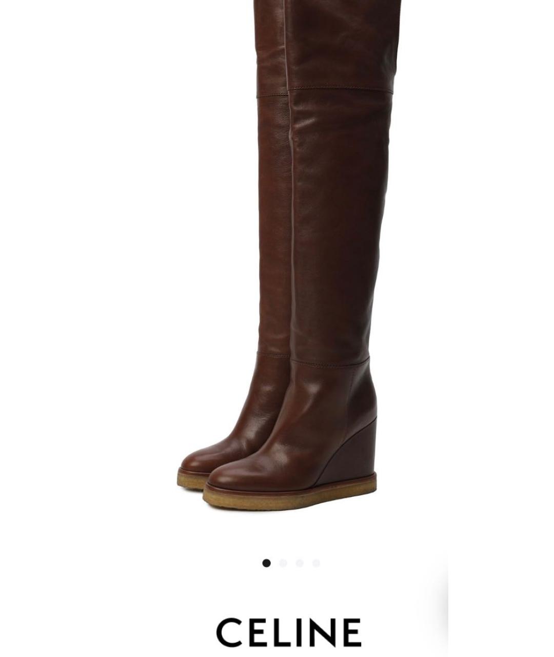 CELINE Коричневые кожаные ботфорты, фото 2