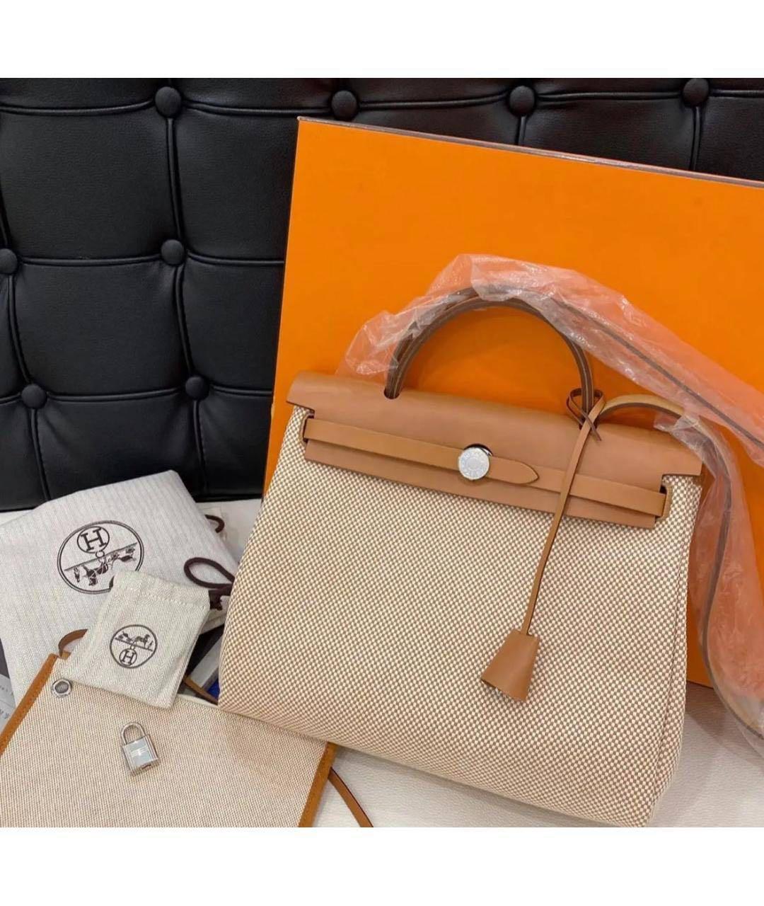 HERMES Бежевая тканевая сумка через плечо, фото 2