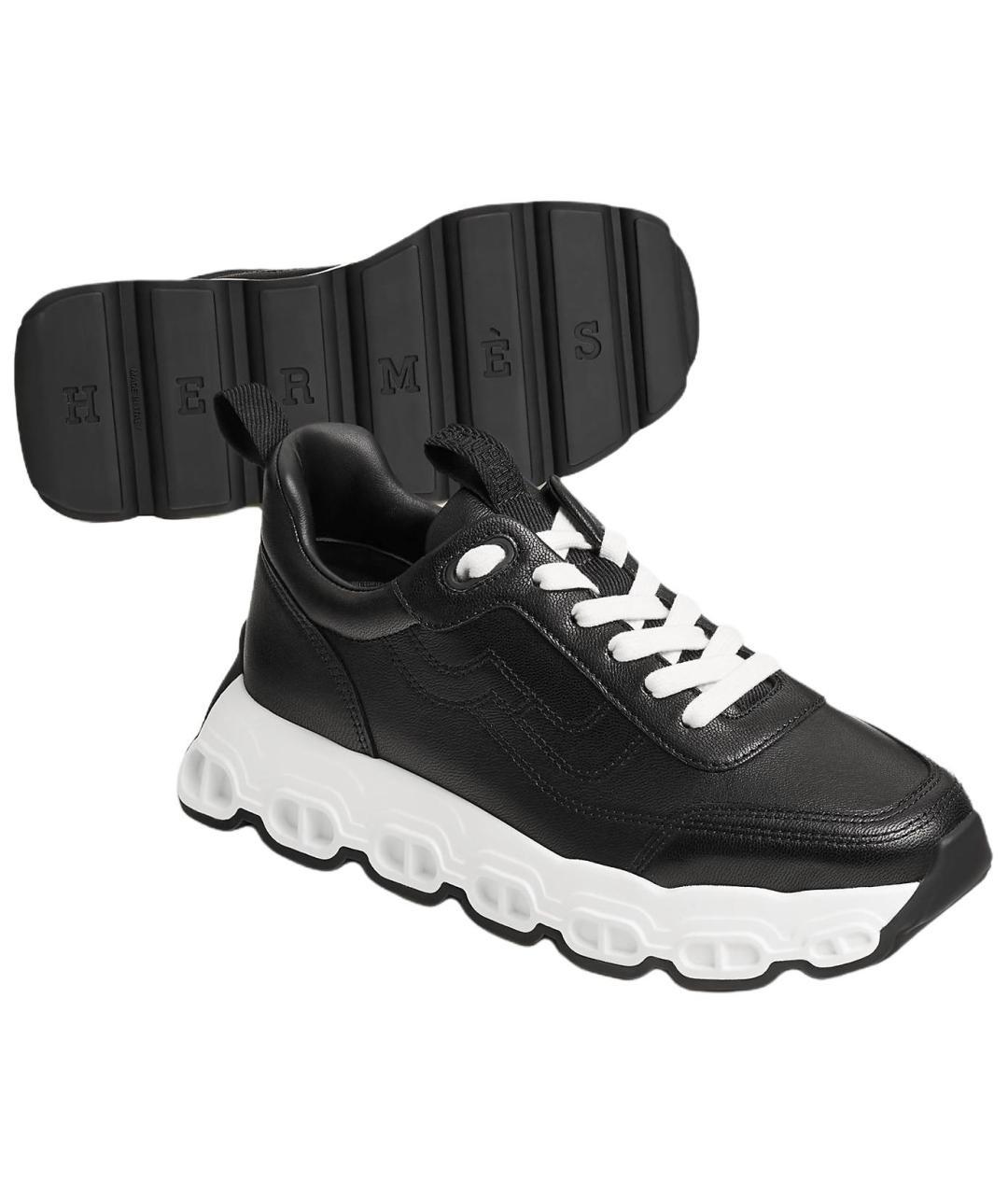 HERMES Черные кожаные кроссовки, фото 4