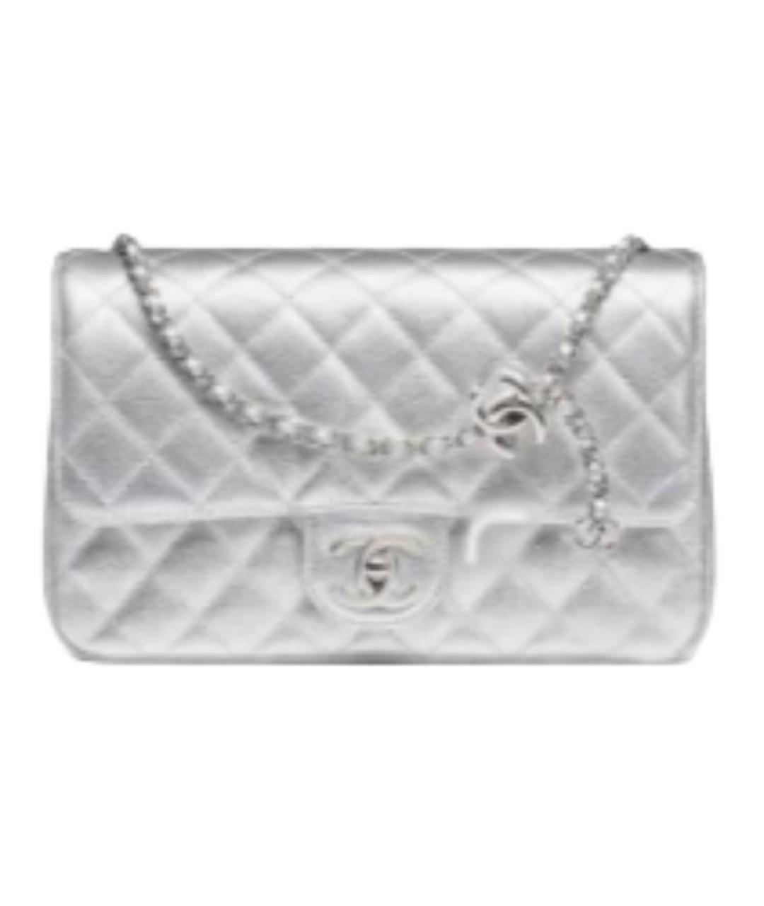 CHANEL Серебряная кожаная сумка через плечо, фото 2