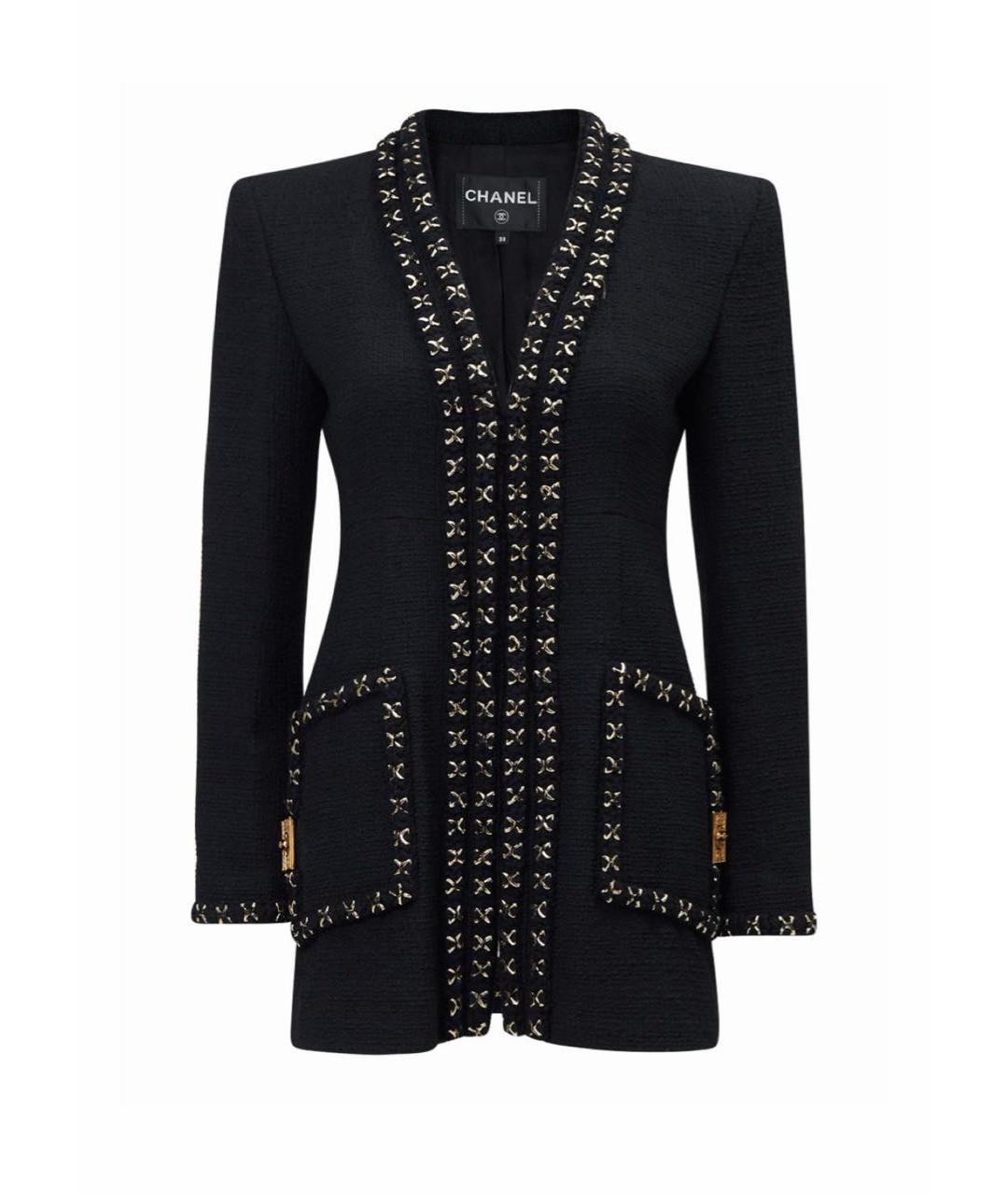 CHANEL Черный твидовый жакет/пиджак, фото 9
