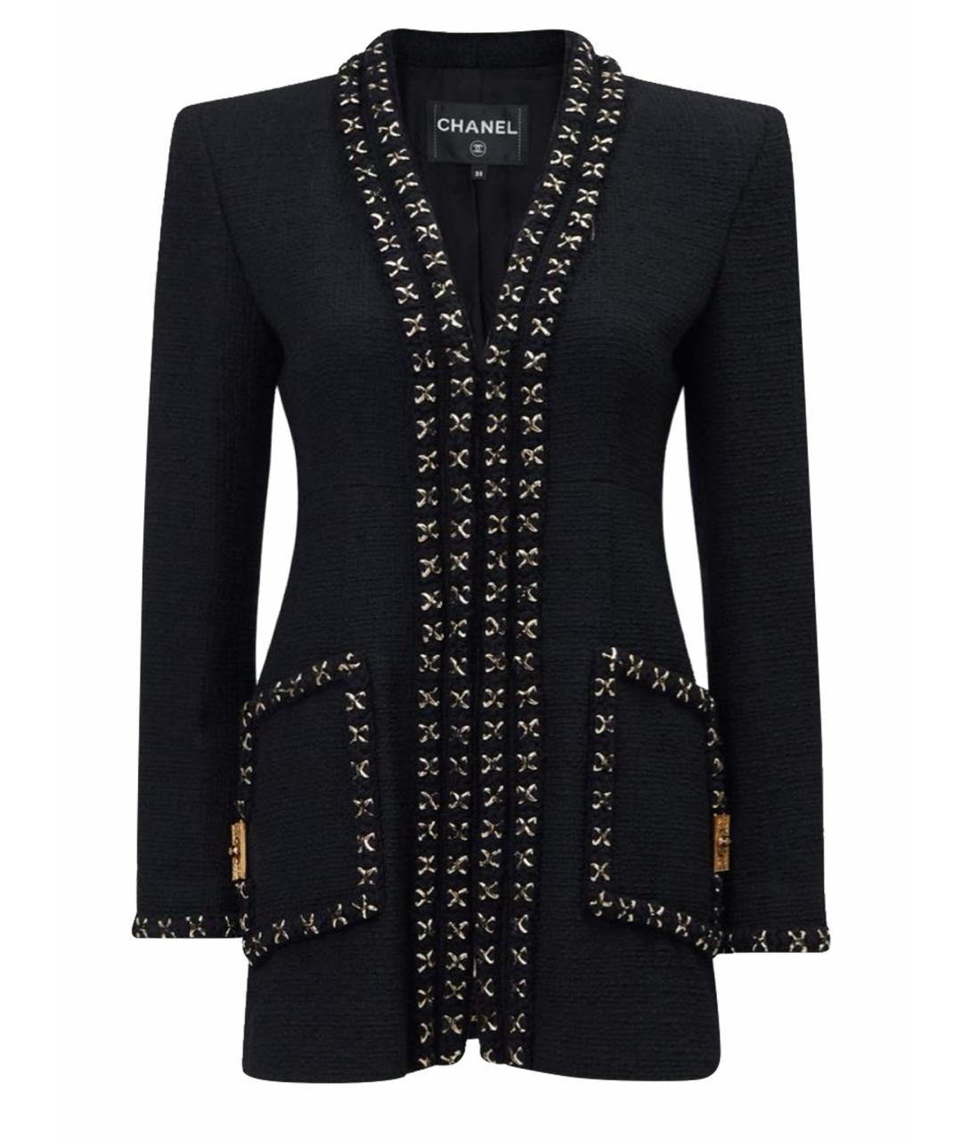 CHANEL Черный твидовый жакет/пиджак, фото 1