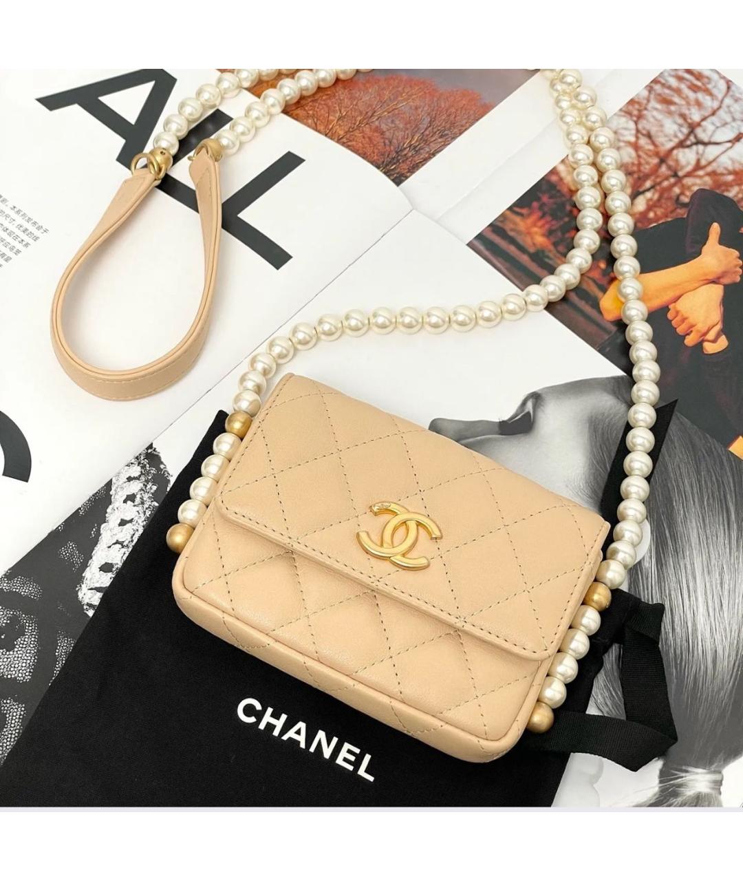 CHANEL Бежевая кожаная сумка через плечо, фото 8