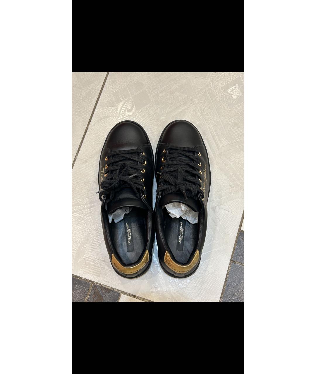 DOLCE&GABBANA Черные кожаные кеды, фото 3