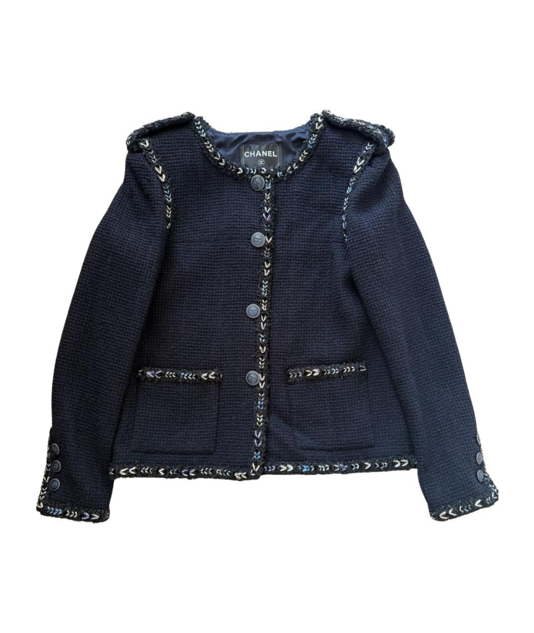 CHANEL Темно-синий шерстяной жакет/пиджак, фото 1