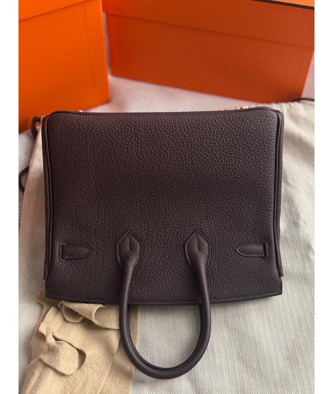 HERMES Коричневая кожаная сумка с короткими ручками, фото 4