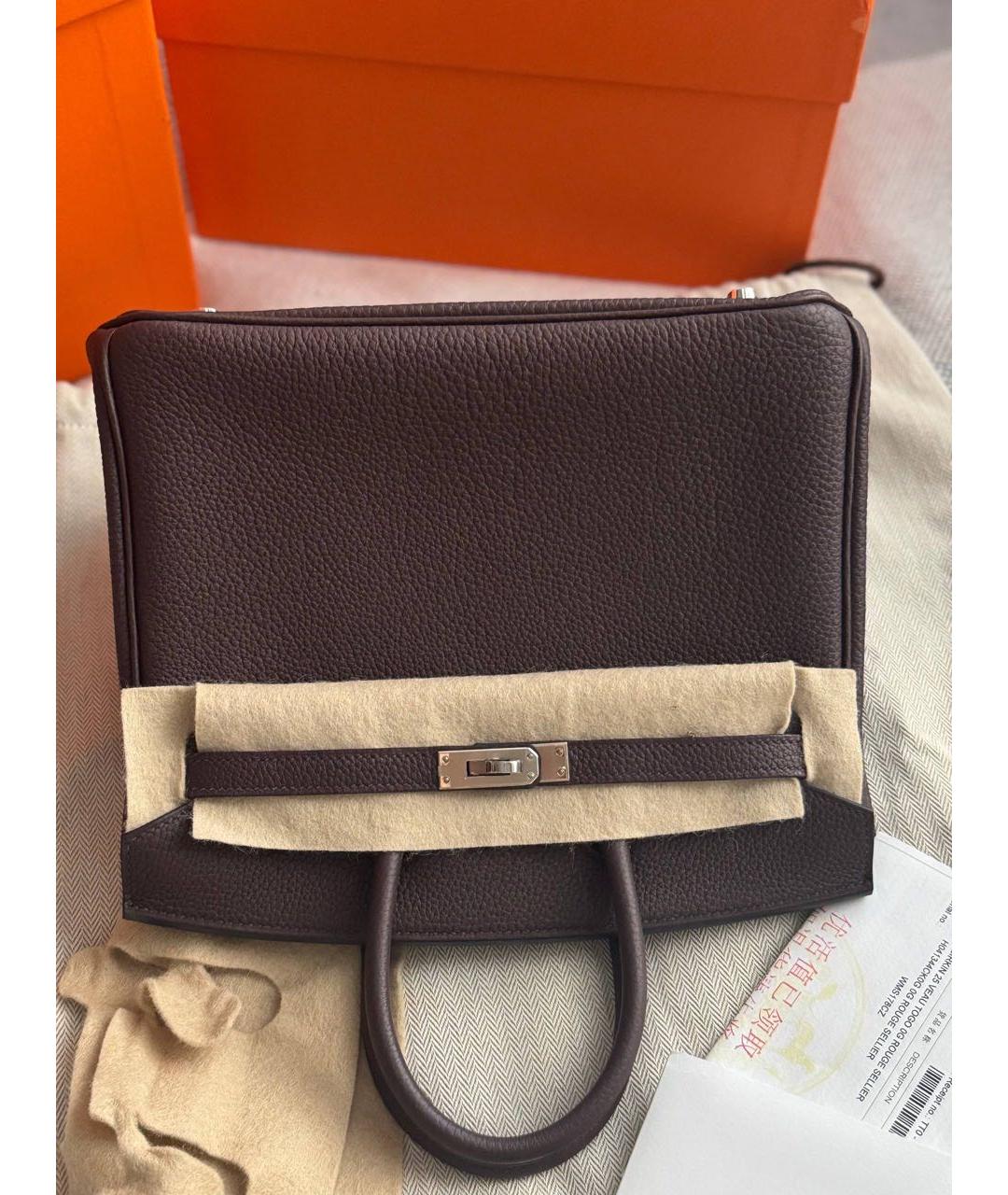 HERMES Коричневая кожаная сумка с короткими ручками, фото 9