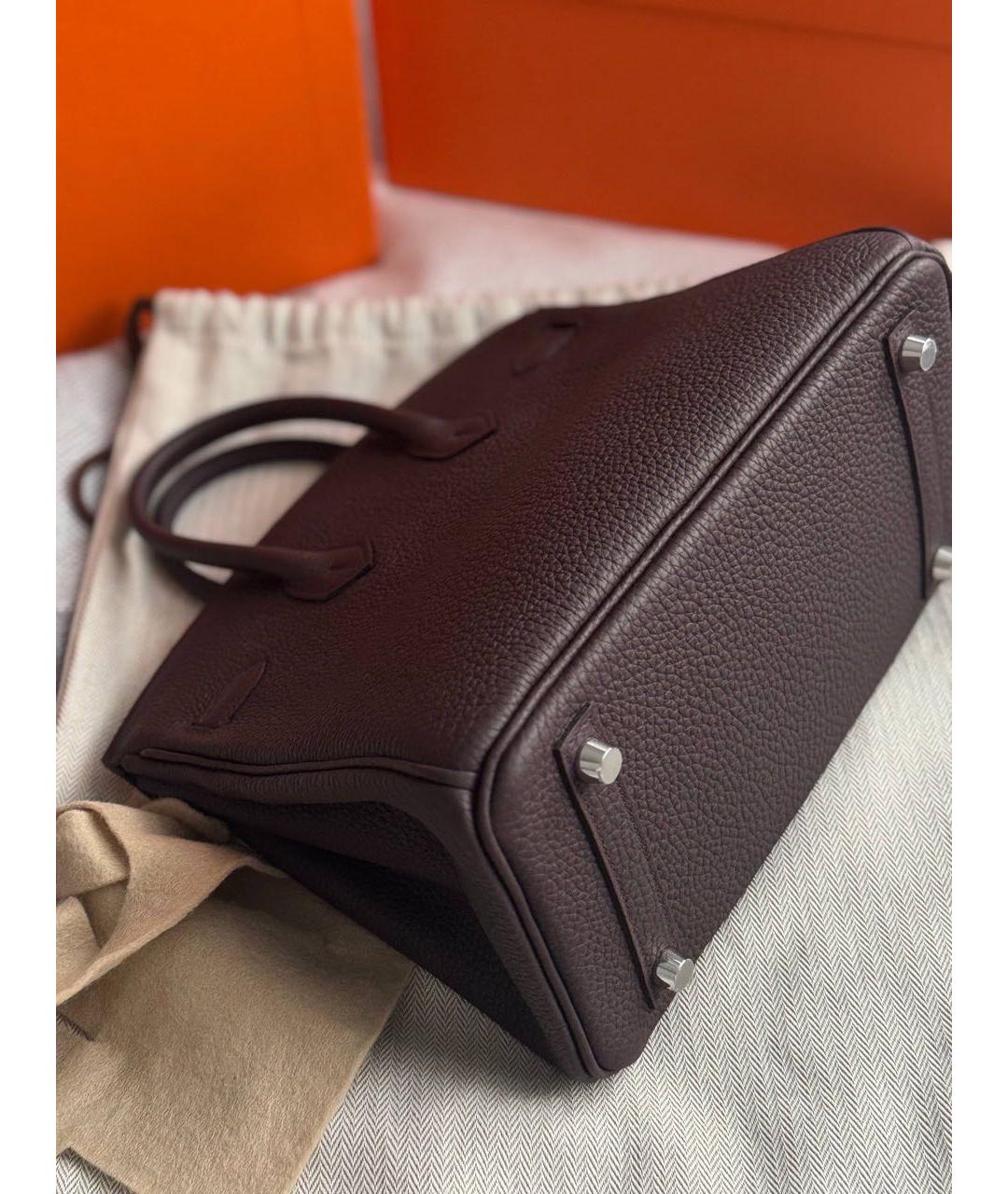 HERMES Коричневая кожаная сумка с короткими ручками, фото 7