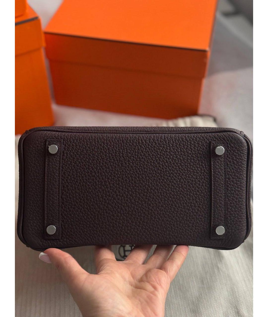 HERMES Коричневая кожаная сумка с короткими ручками, фото 6