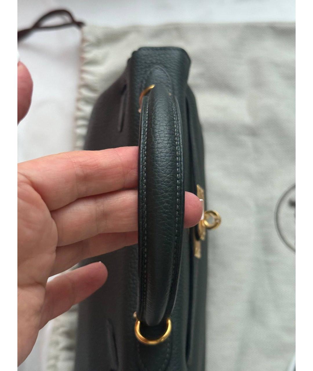 HERMES Зеленая кожаная сумка с короткими ручками, фото 4