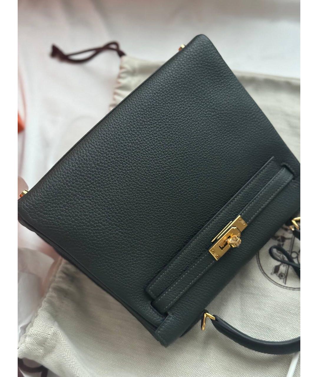 HERMES Зеленая кожаная сумка с короткими ручками, фото 2