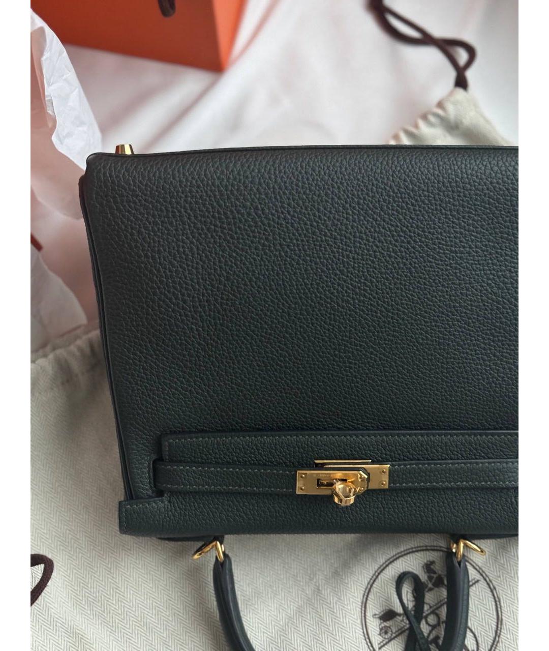 HERMES Зеленая кожаная сумка с короткими ручками, фото 3