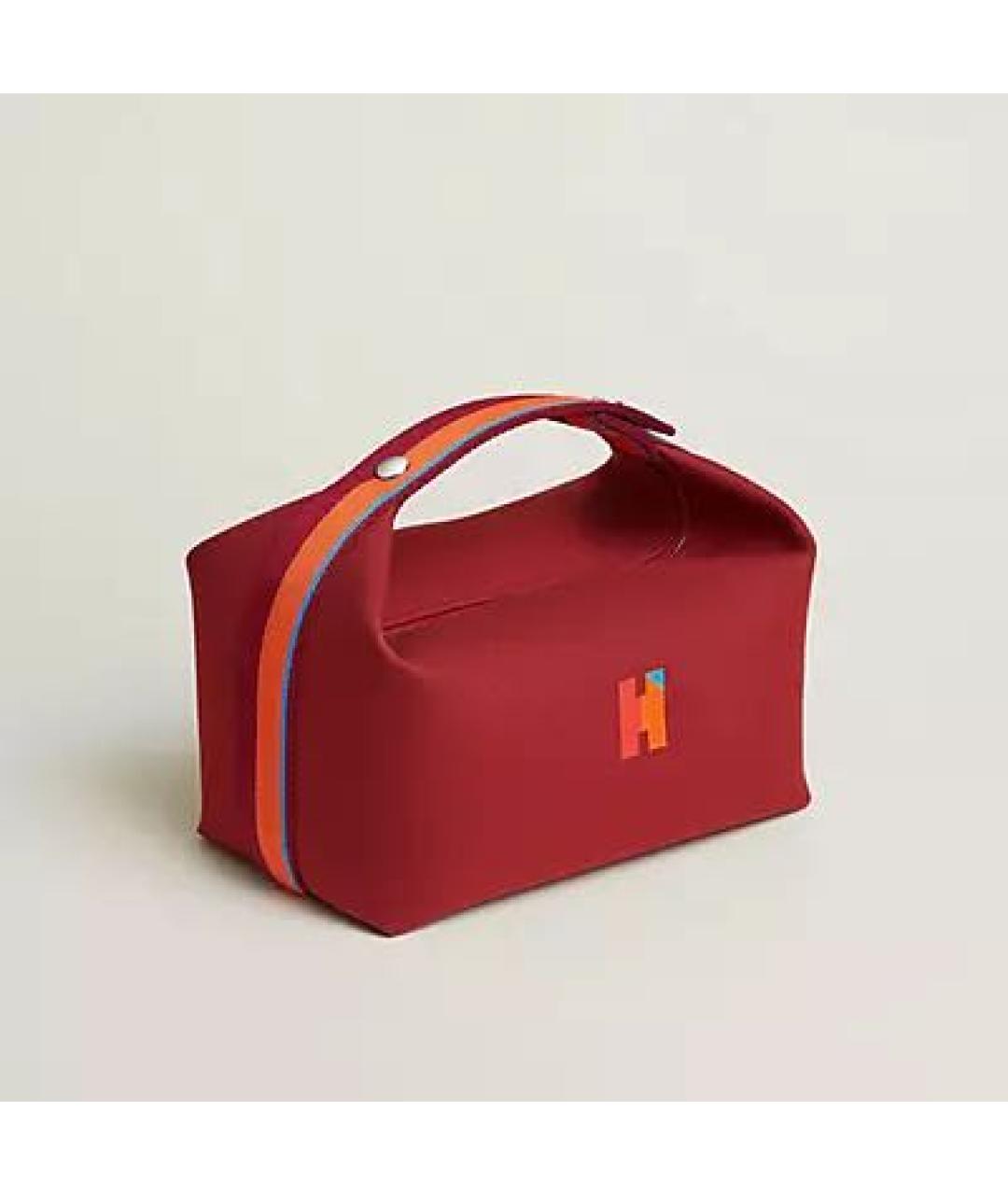 HERMES Бордовая тканевая косметичка, фото 3