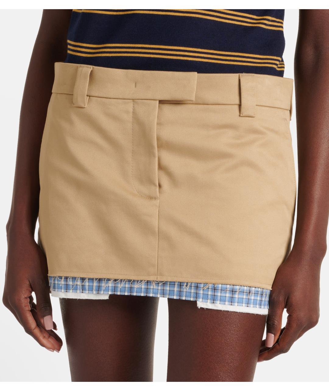 MIU MIU Бежевая хлопковая юбка мини, фото 4
