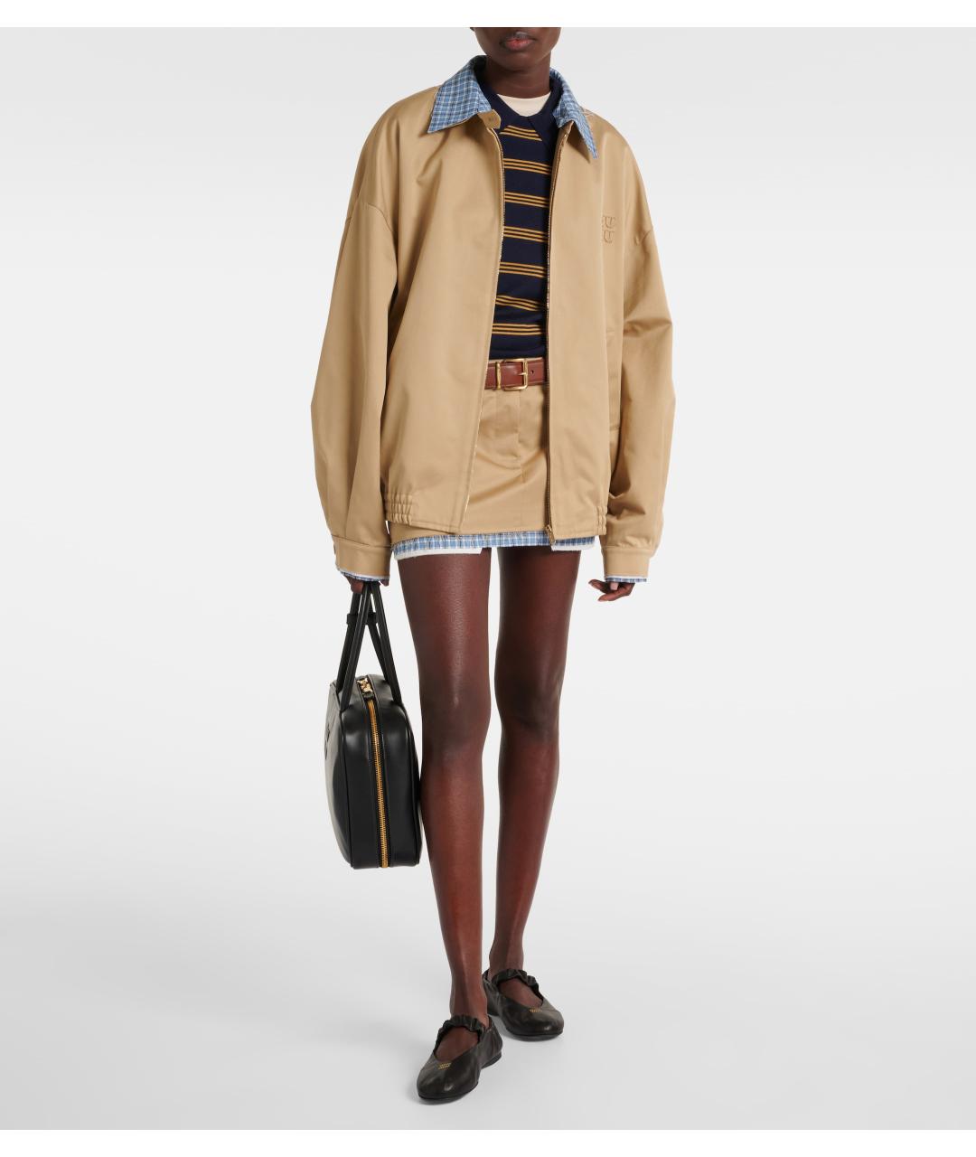 MIU MIU Бежевая хлопковая юбка мини, фото 2