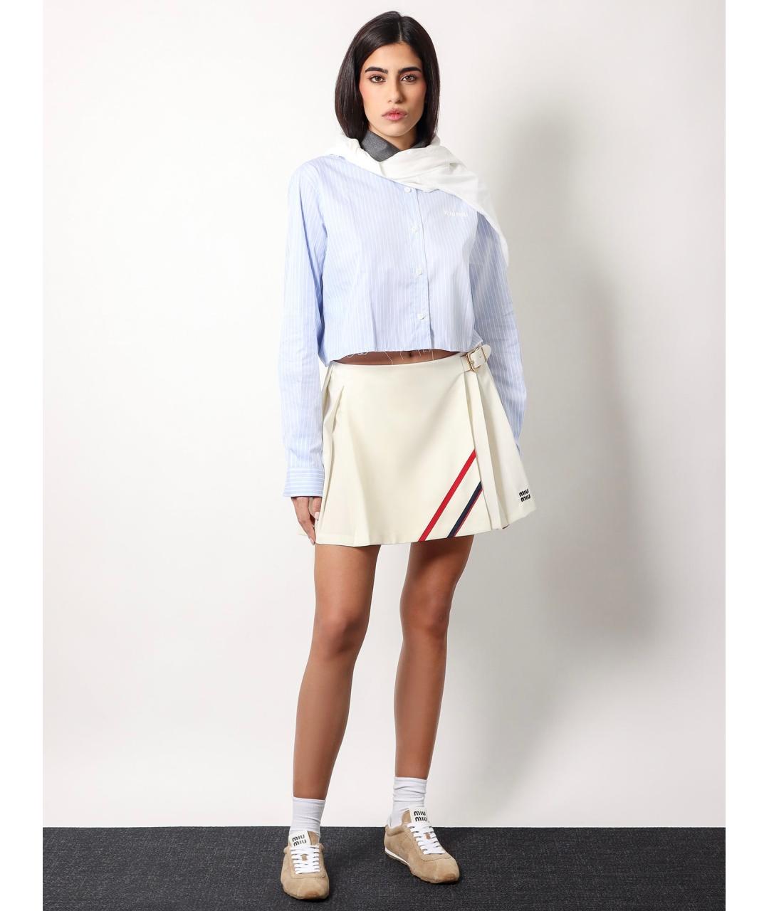 MIU MIU Бежевая шерстяная юбка мини, фото 2