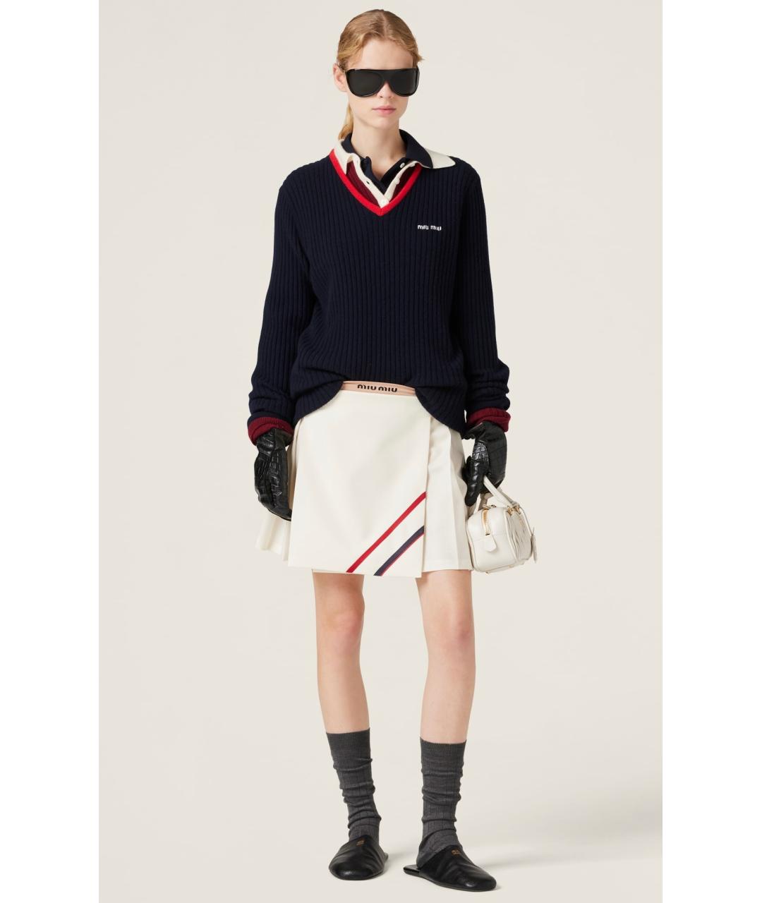 MIU MIU Бежевая шерстяная юбка мини, фото 4