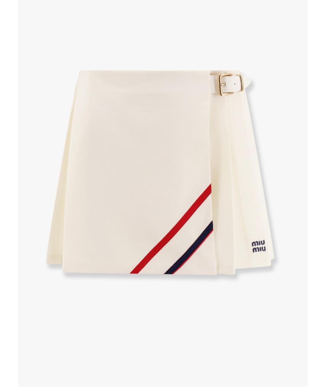 MIU MIU Бежевая шерстяная юбка мини, фото 7