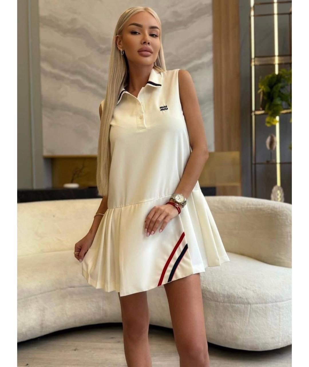 MIU MIU Бежевое шерстяное коктейльное платье, фото 5