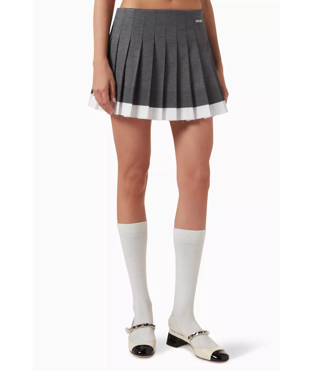MIU MIU Серая шелковая юбка мини, фото 3