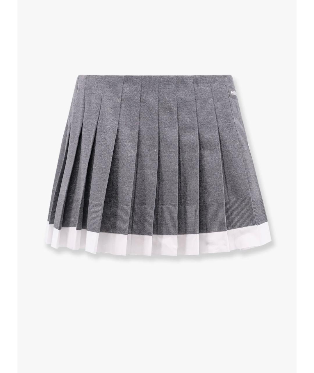 MIU MIU Серая шелковая юбка мини, фото 6