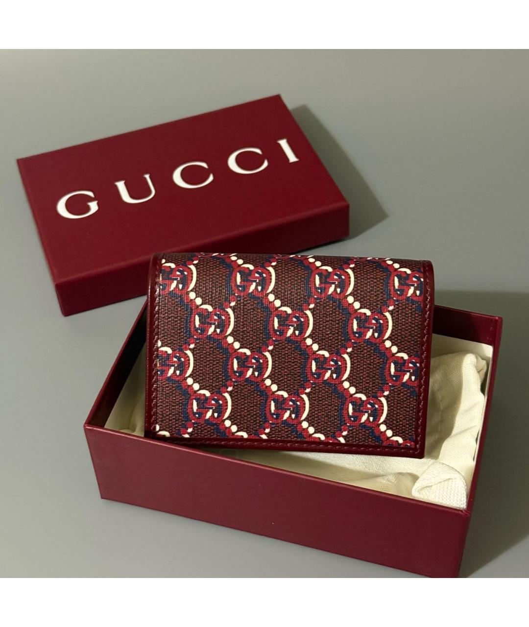 GUCCI Бордовый кожаный кардхолдер, фото 2