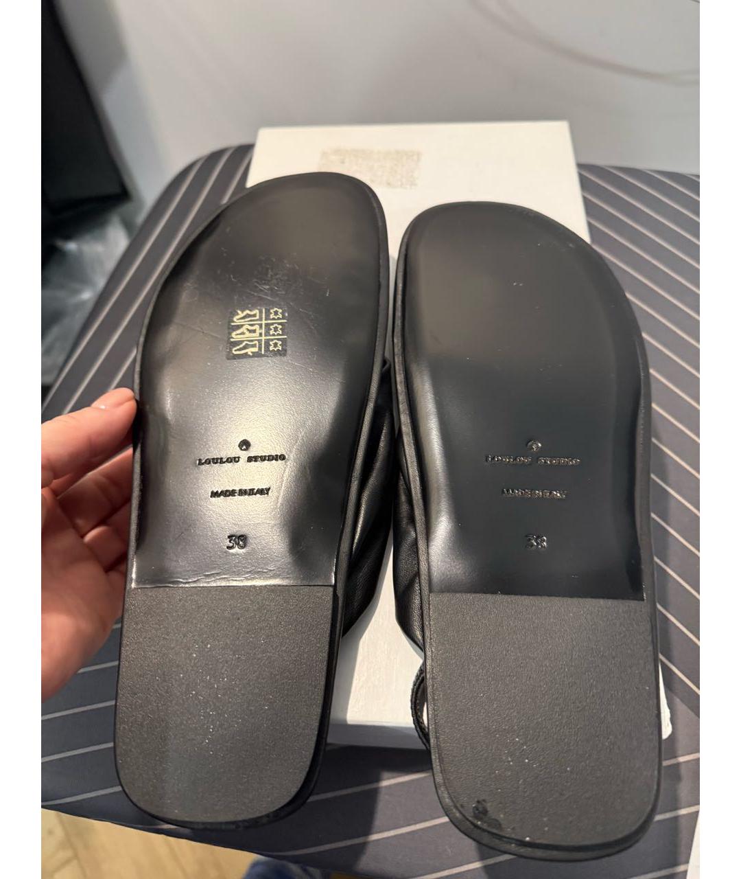 LOULOU STUDIO Черные кожаные шлепанцы, фото 5