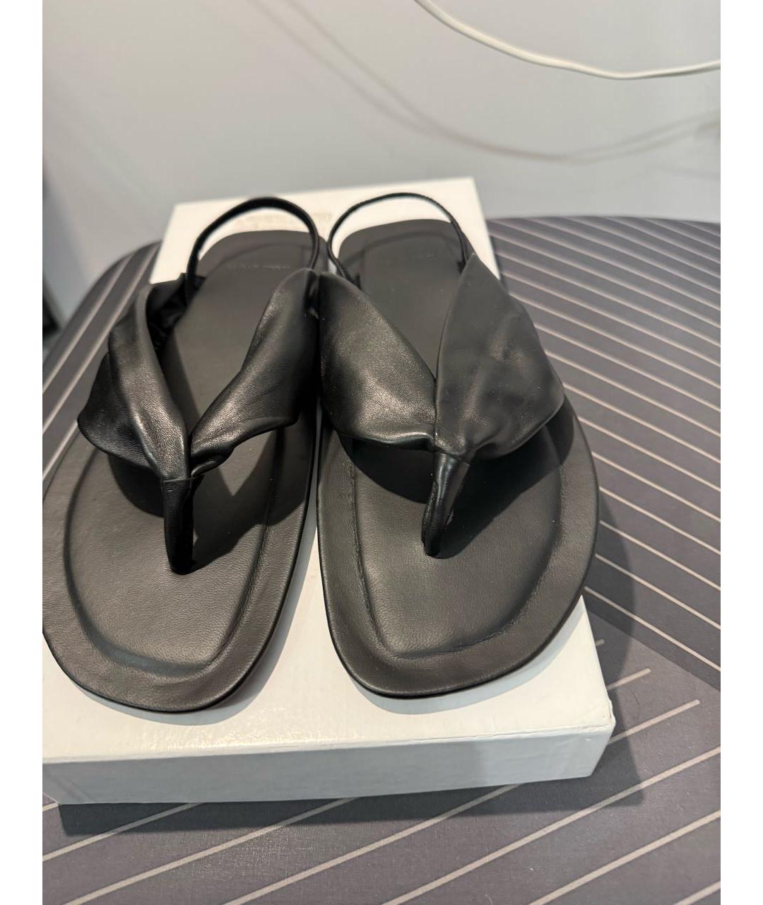 LOULOU STUDIO Черные кожаные шлепанцы, фото 2
