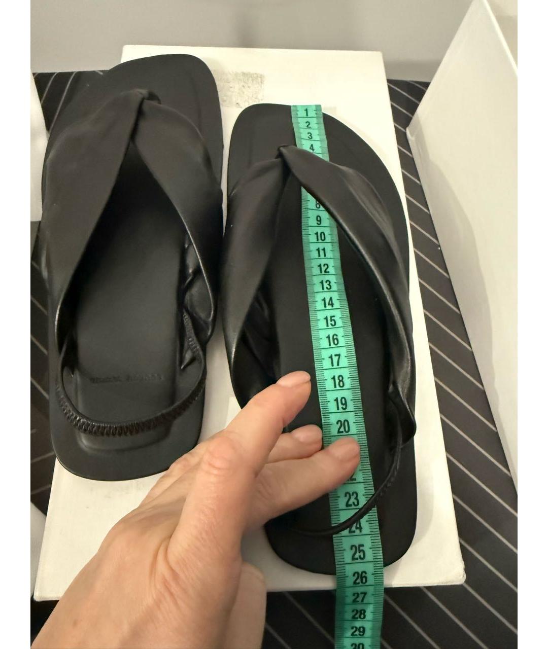 LOULOU STUDIO Черные кожаные шлепанцы, фото 6