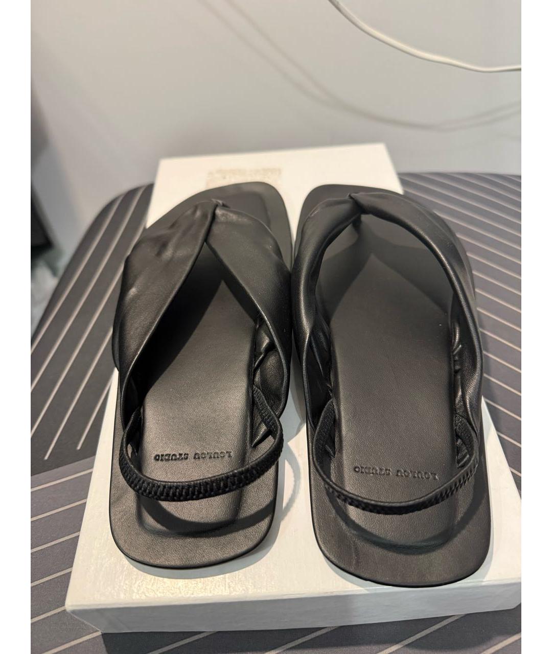 LOULOU STUDIO Черные кожаные шлепанцы, фото 3