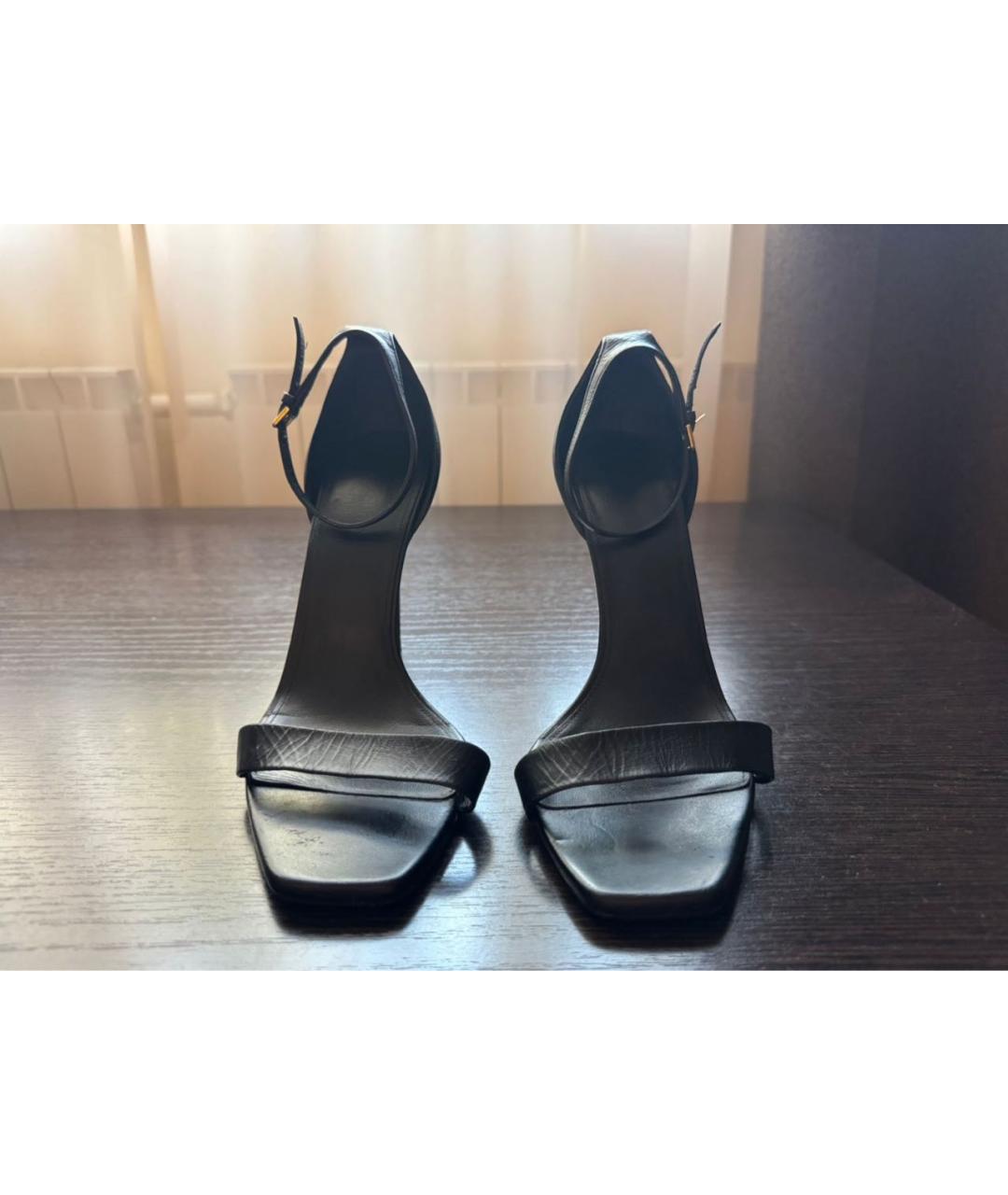 SAINT LAURENT Черные кожаные босоножки, фото 4