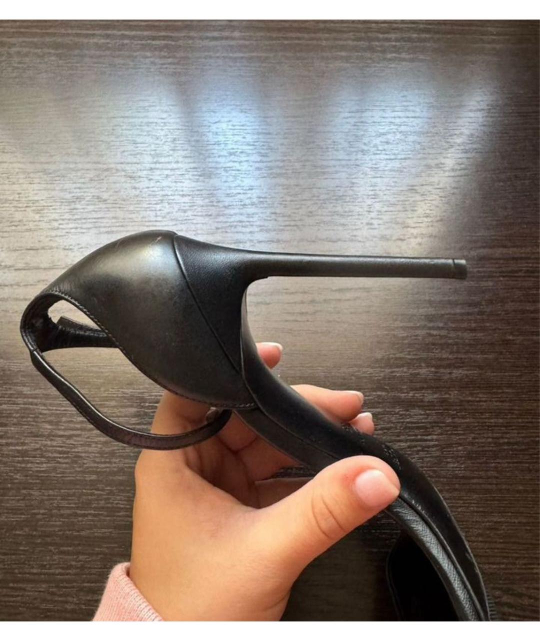 SAINT LAURENT Черные кожаные босоножки, фото 5