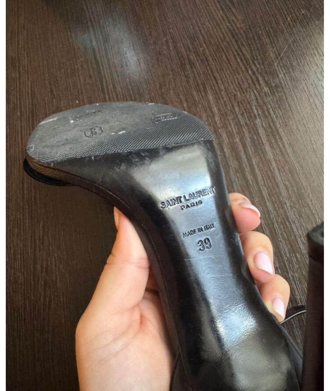 SAINT LAURENT Черные кожаные босоножки, фото 6