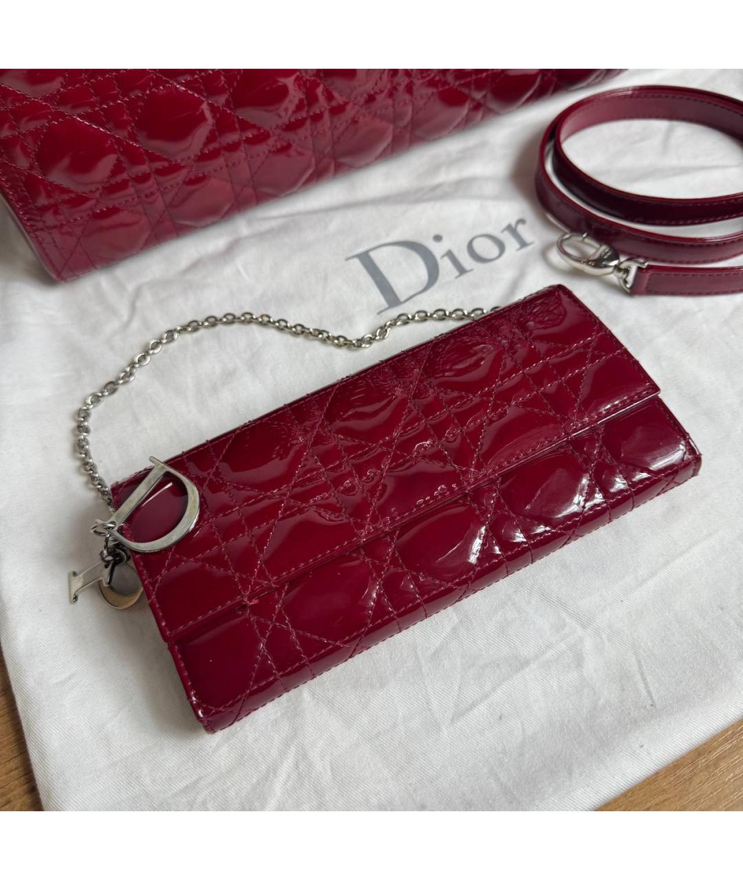 CHRISTIAN DIOR Бордовая кожаная сумка с короткими ручками, фото 4