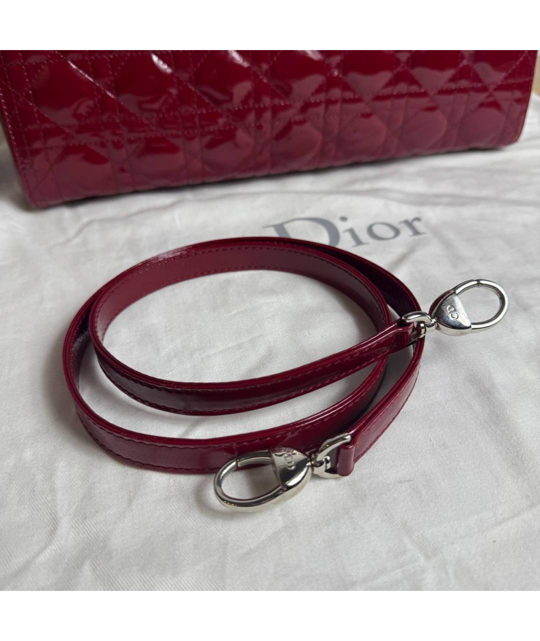 CHRISTIAN DIOR Бордовая кожаная сумка с короткими ручками, фото 6